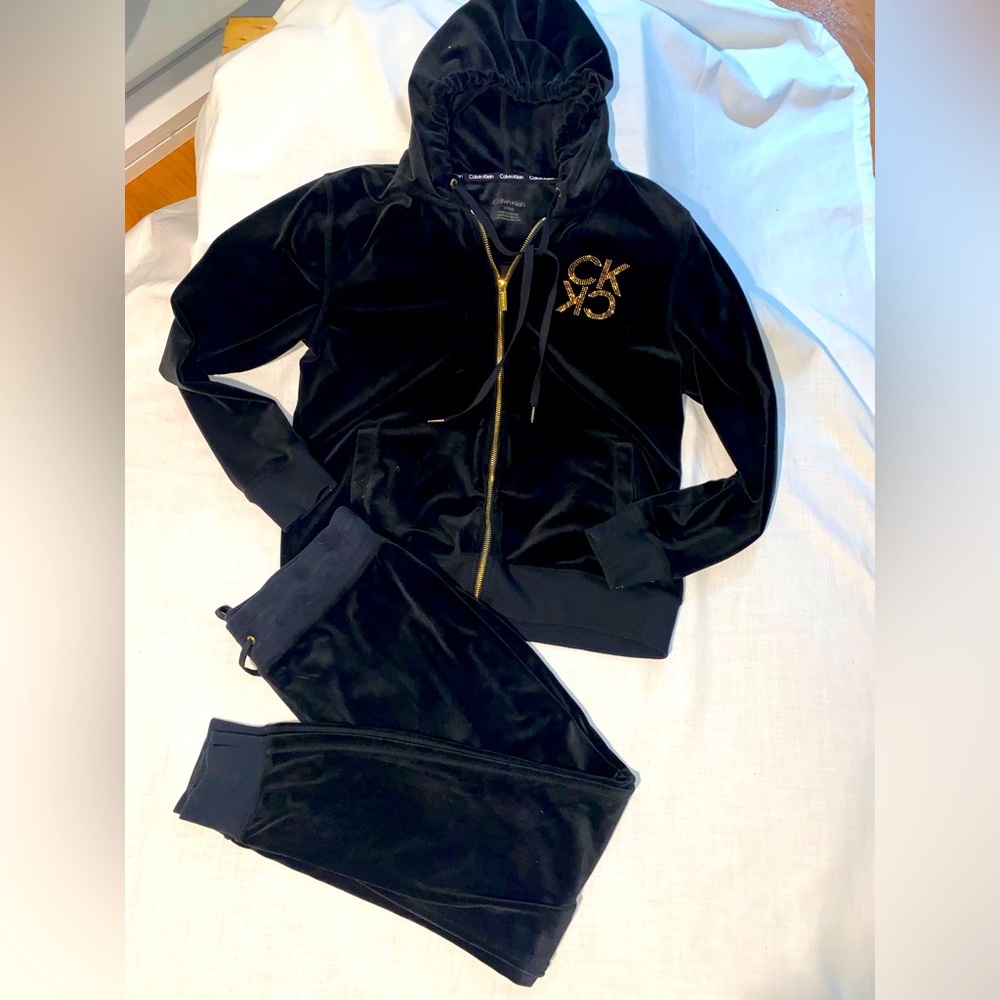 Calvin Klein Black Velour Jacket and Jogger pants.